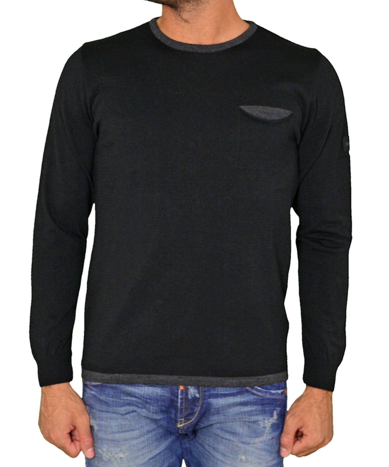 Ανδρική μακρυμάνικη πλεκτή μπλούζα Darious μαύρη 1716F